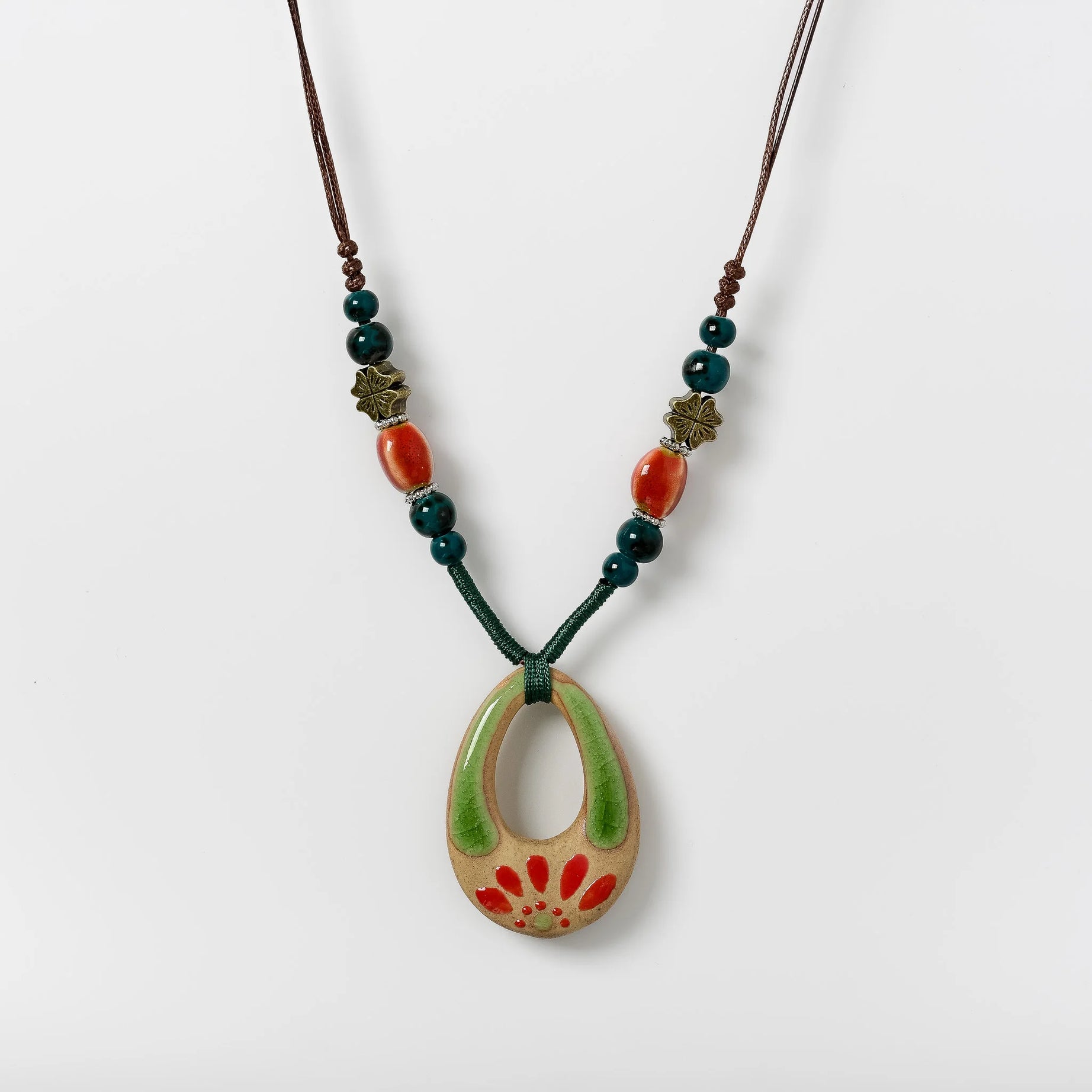 Handmade Ceramic Ethnic Pendant Necklace Jewelry