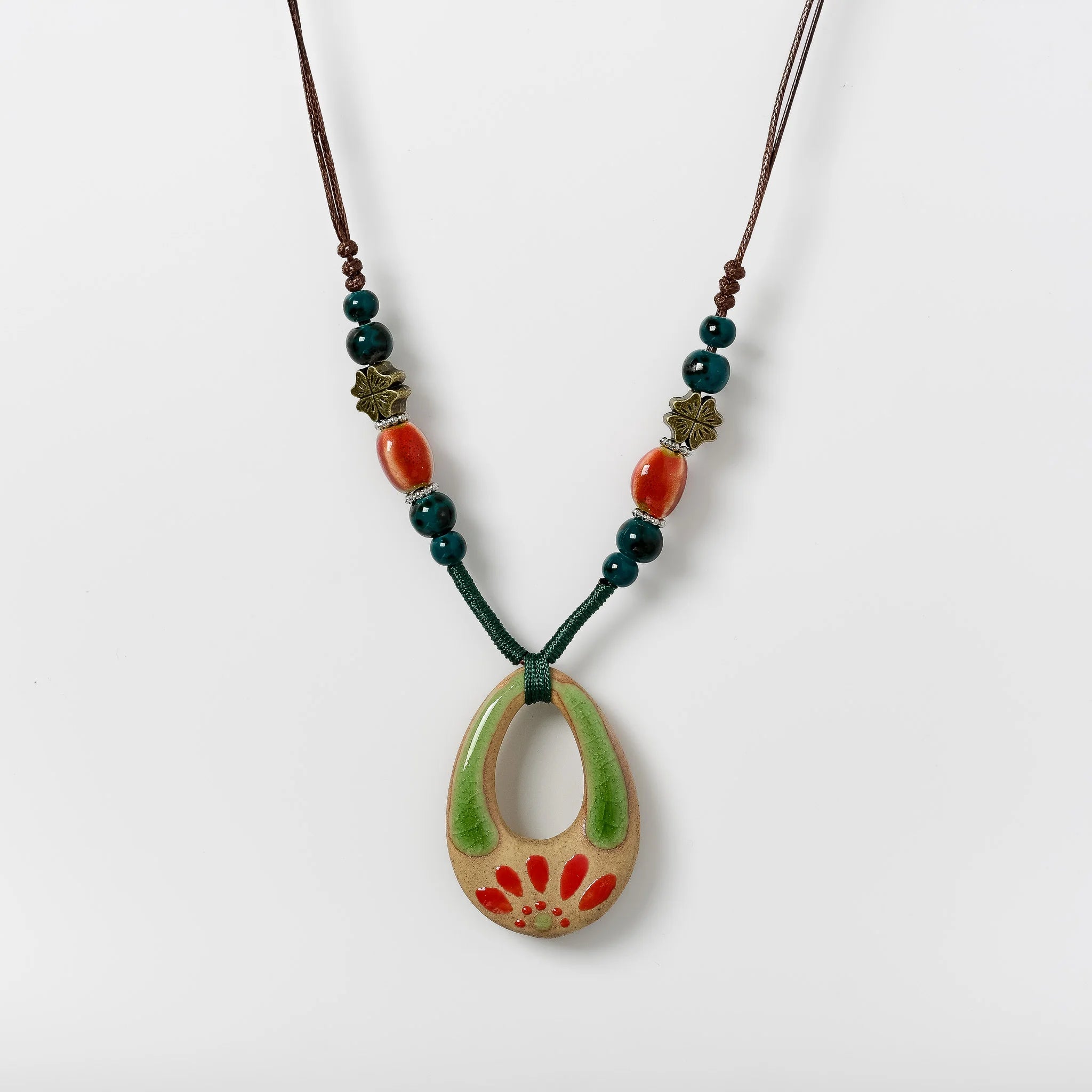 Handmade Ceramic Ethnic Pendant Necklace Jewelry