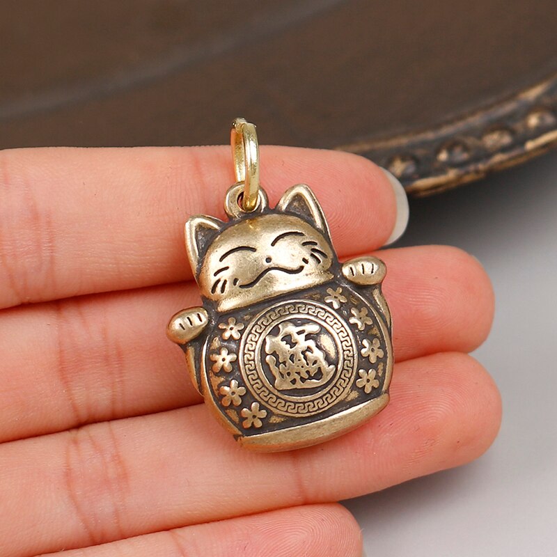 Pure Copper Lucky Cat Keychain DIY Jewelry Hanging Accessories Keyring Pendant Cute Animal Kitten Figure Keyring Pendant Childre - Charlie Dolly