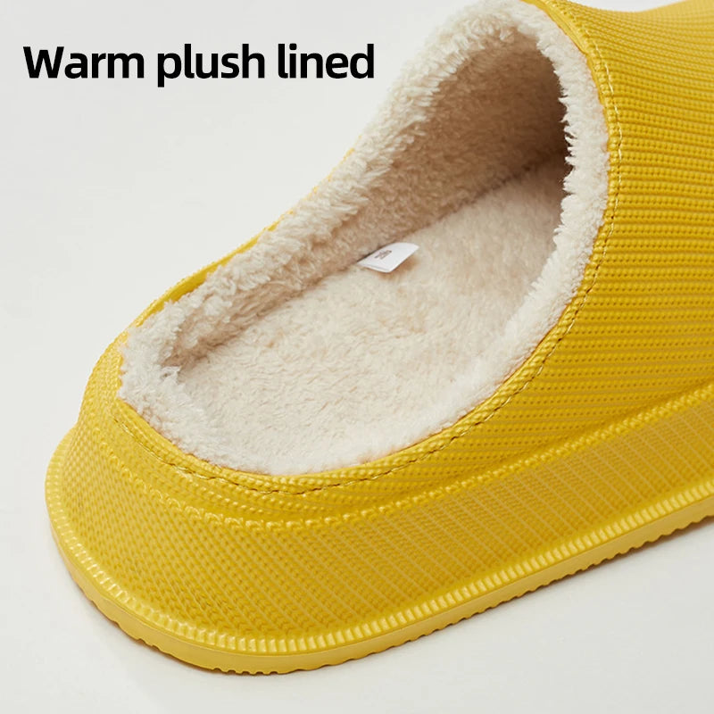 Waterproof Warm Winter Home Slippers Women Thick Platform Plush Cloud Slippers Woman Flat Heels Non Slip Couples Cotton Shoes - Charlie Dolly