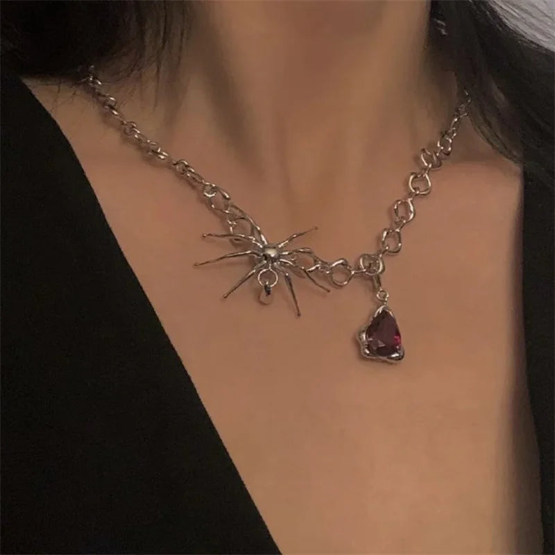 1Pcs Punk Spider Crystal Pendant Necklace Goth Chain Choker For Women Halloween Party Jewelry Gift - Charlie Dolly