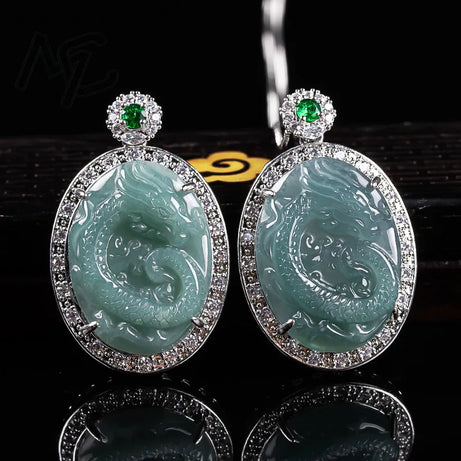 925 Silver Burmese Blue Water Jadeite Dragon Pendant Necklace, Ice Seed Sacred Amulet