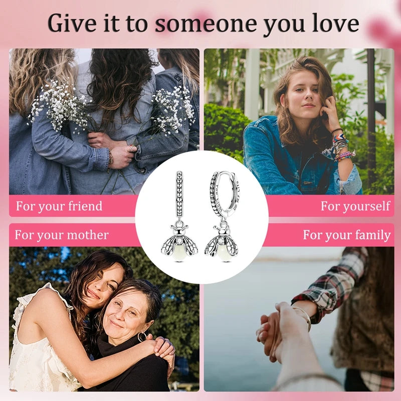 925 Sterling Silver Four Leaf Clover Butterfly Hoop Earrings for Women Boho Luxury Versatile Dangle Drop Party Jewelry