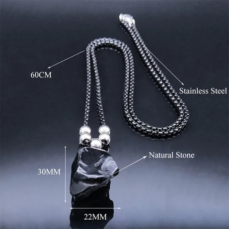 Boho Obsidian Natural Stone Bead Lucky Necklace Pendant Women Stainless Steel Black Color Chain Necklace Fashion Jewelry NGG47-1 - Charlie Dolly