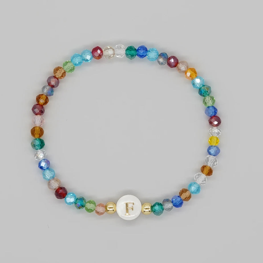 Crystal and Shell Initial Letter A to Z Boho Bracelet
