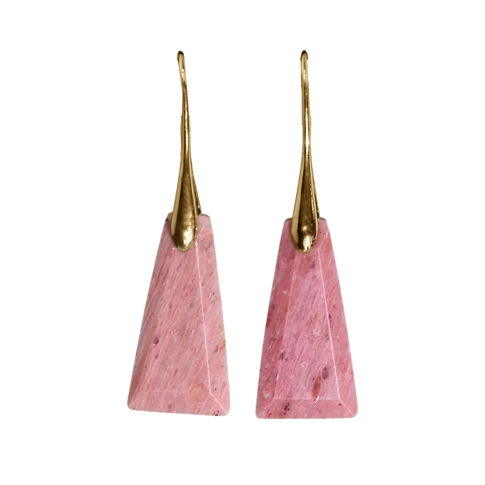 2pcs Natural stone earrings: amethyst, amazonite, flash stone, rhodochrosite, lapis lazuli trapezoidal faceted earrings