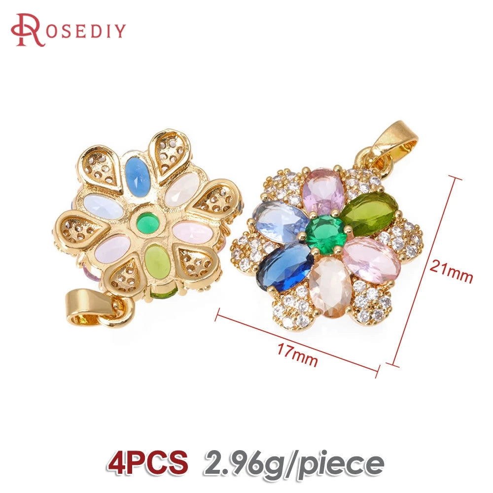18K Gold Color Brass and Zircon Lotus Flower Necklaces Charms Pendants High Quality Diy Jewelry Accessories Making Supplies