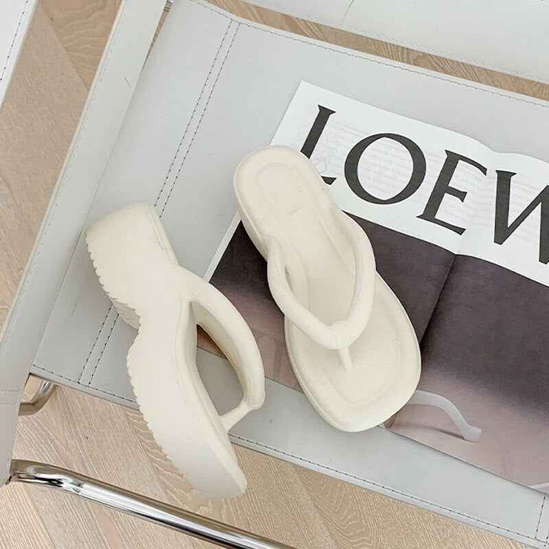 Thick Bottom Slippers for Women Platform Wedges Flip Flops Summer Clip Toe Sandals Beach Slides Non-slip Bathroom Slippers - Charlie Dolly