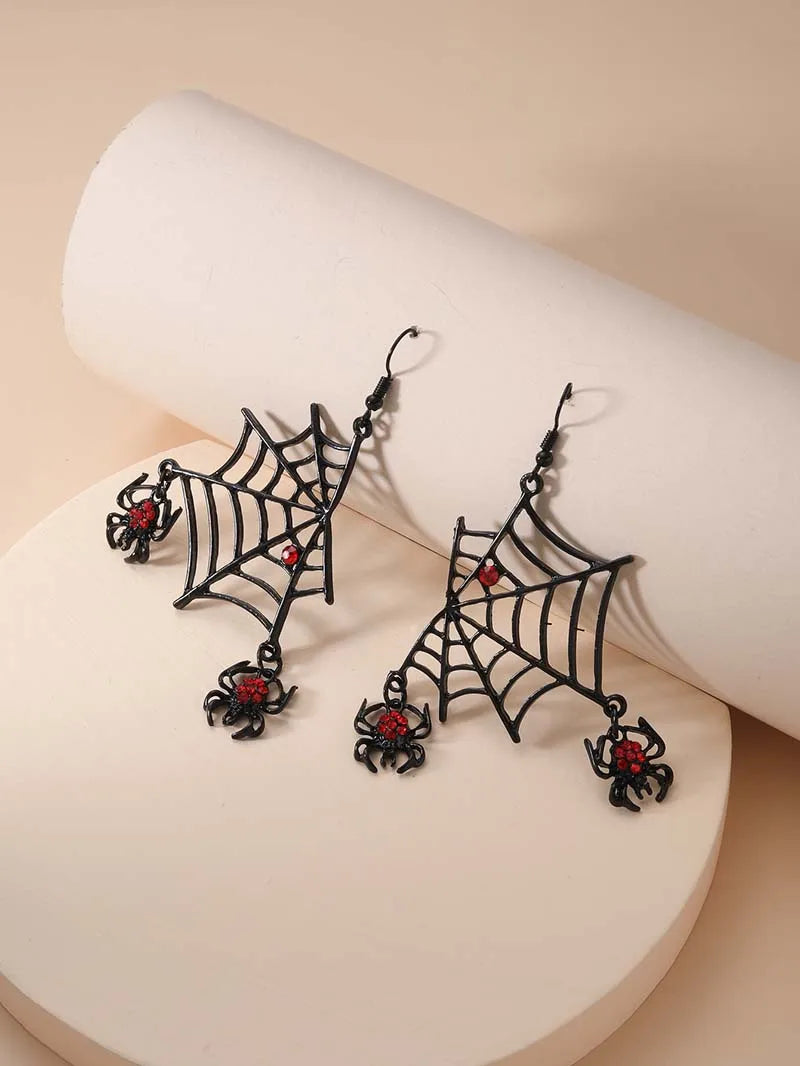 Punk Spider Web Earrings for Women Red Zircon Spider Dangle Earrings Hyperbole Funny Halloween Ear Jewelry Trendy Accessories - Charlie Dolly