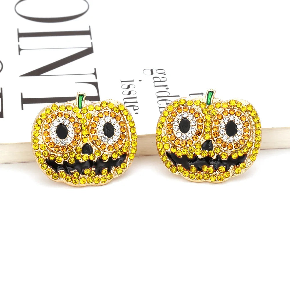 Exaggerated Colored Rhinestone Pumpkin Earrings Personality Creativity Retro Halloween Female Earrings - Charlie Dolly