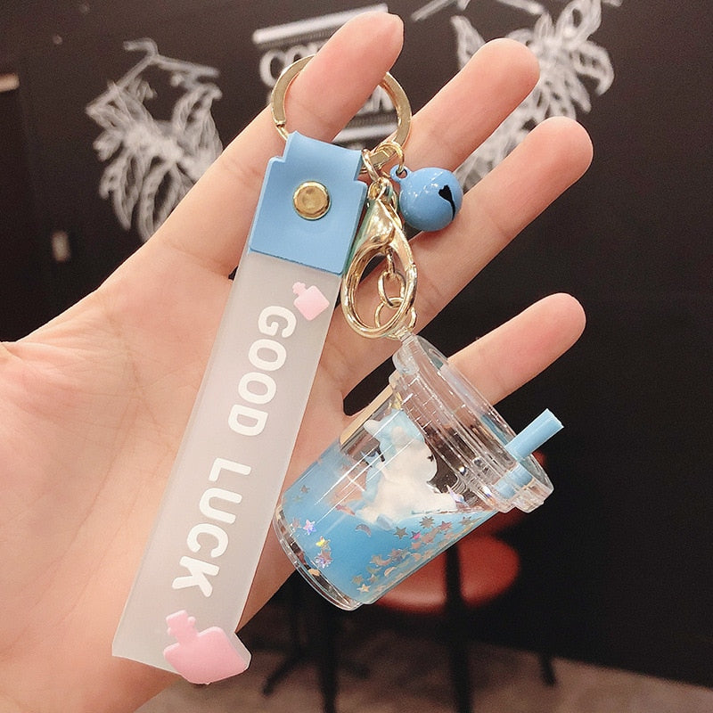 Cute Oily Pearl Milk Tea Bear Floating Liquid Keychain Bag Pendant Cartoon Cup Drink Bottle Keychain Girl Key chain Gift Kuromi - Charlie Dolly