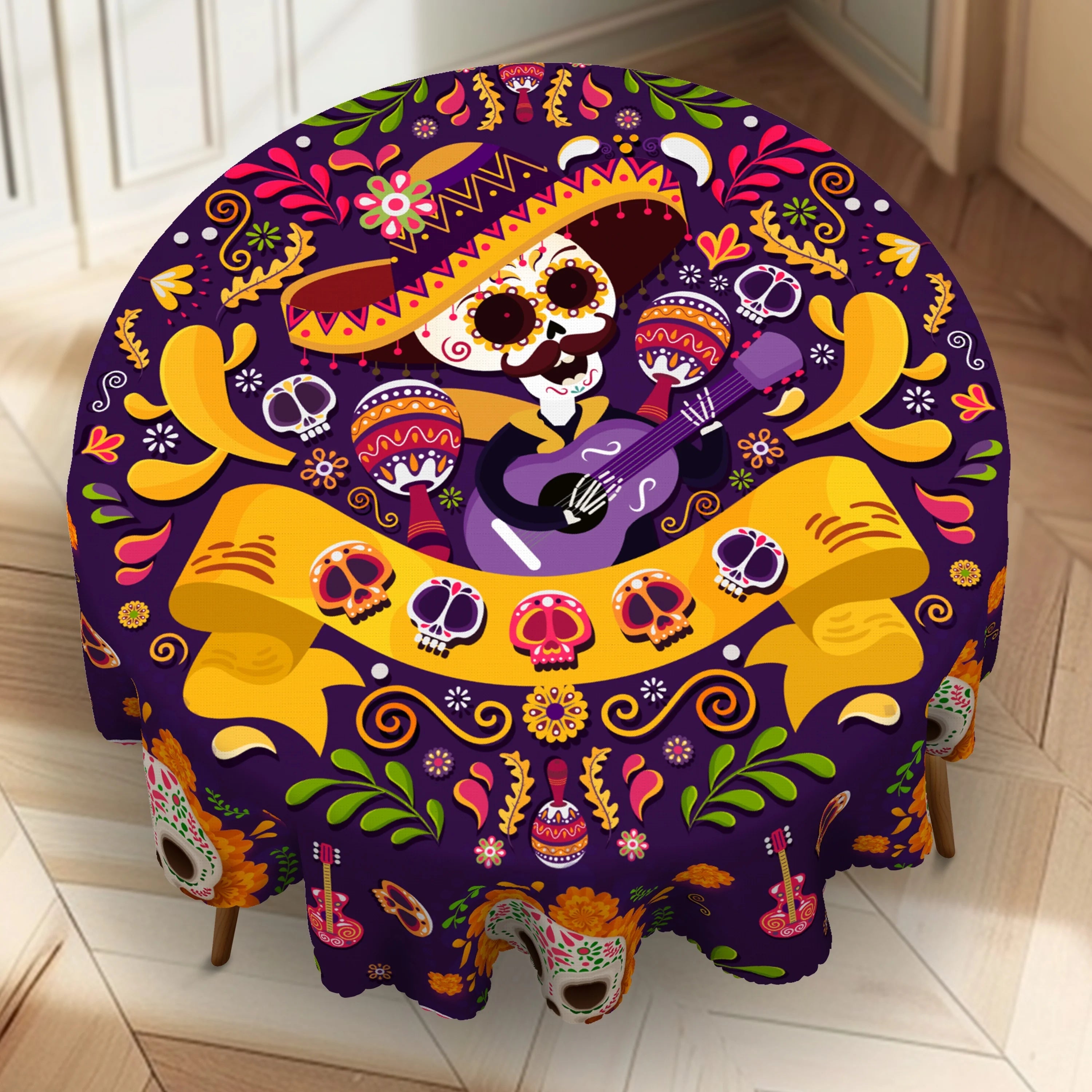 1pcs Mexican Floral Skull Carnival Holiday Party Dinner Tablecloth for Day of The Dead Halloween Decoration Party Accessories - Charlie Dolly