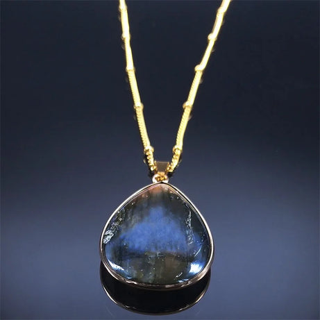 Boho Blue Labradorite Palm Necklace Water Drop Natural Healing Gem Stones Pendant Necklaces Reiki Moonstone Energy Jewelry NHH31 - Charlie Dolly