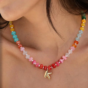 Initial Natural Stone Necklaces Colorful Beaded Boho Necklace Letter A-Z Bead Choker Necklace for Women Summer Beach Jewelry