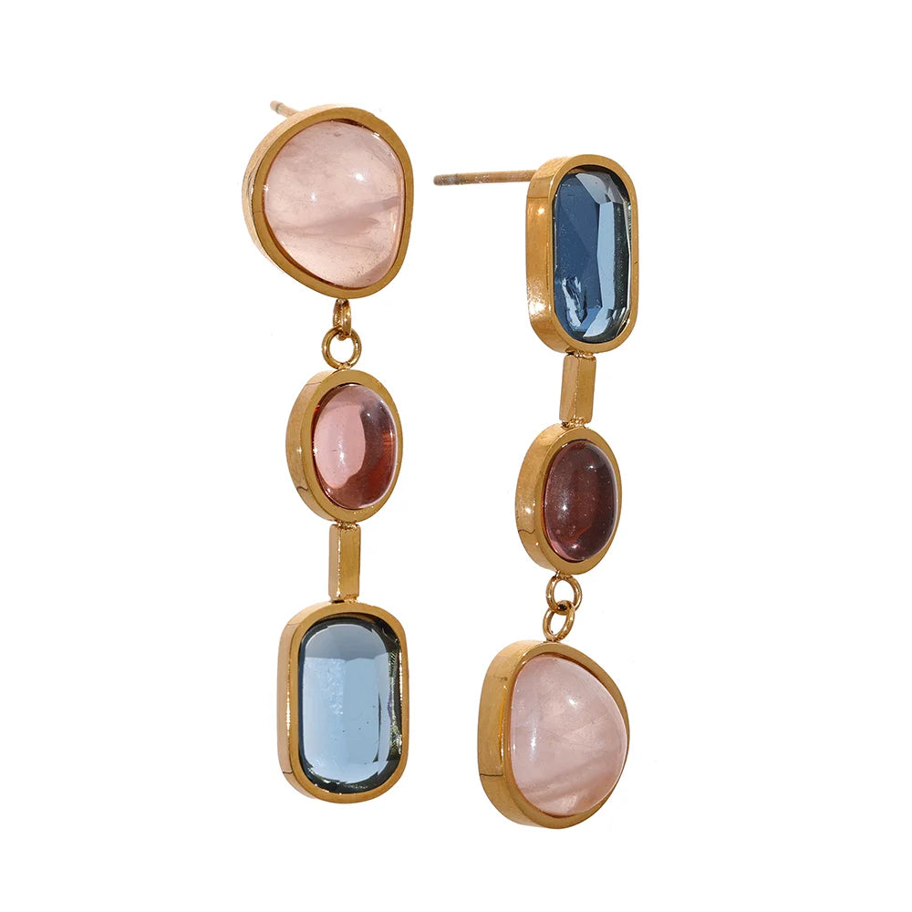 Yhpup 316l Stainless Steel Natural Stone Geometric Drop Dangle Earrings for Women PVD 18k Plated High Quality Fashion Jewelry