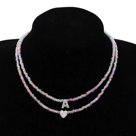Shell Initial Letter A to Z Handmade Seed Bead Choker