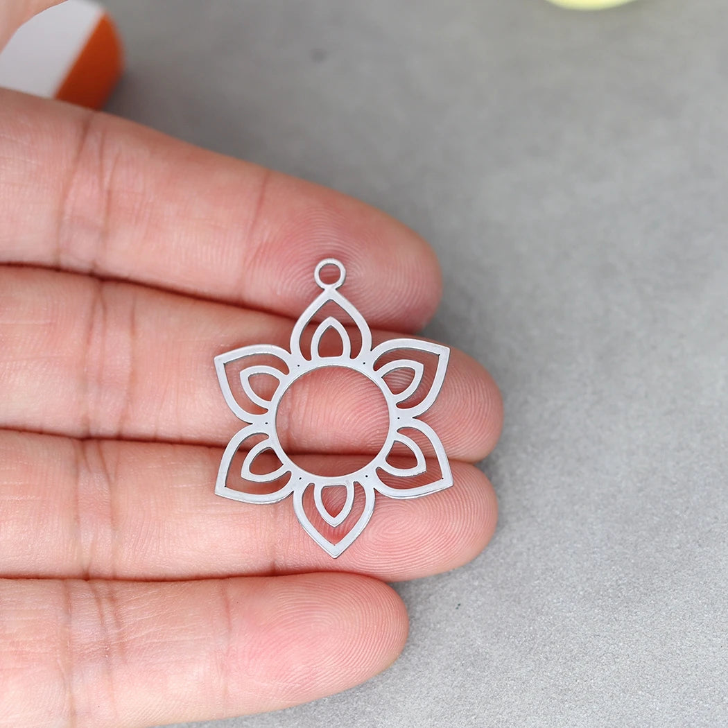 3pcs Hexagon Petal Lotus Seat Stainless Steel Pendant Charms for Jewelry Making DIY Craft Earrings Necklace Talisman Accessories