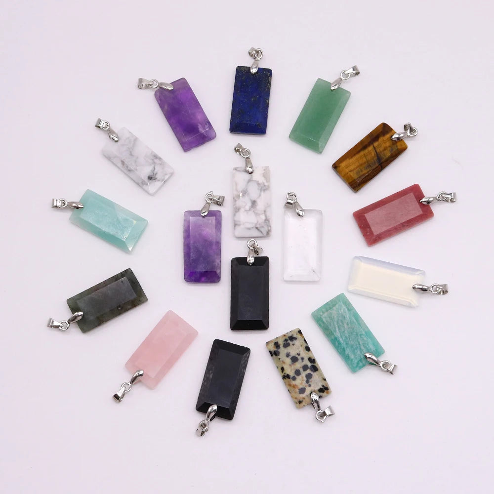 2pcs Quartz Crystal Rectangle Stone Pendants for Women DIY Necklace Natural Amethyst Lapis Lazuli Slice Pendant Earrings Jewelry