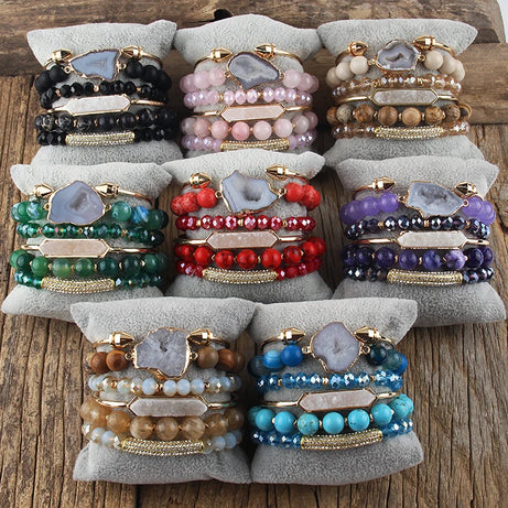 Fashion Boho Natural Stone Beaded Bracelet Jewelry Multi 6pc Stack Bracelet & Bangle Sets For Women Gift - Charlie Dolly