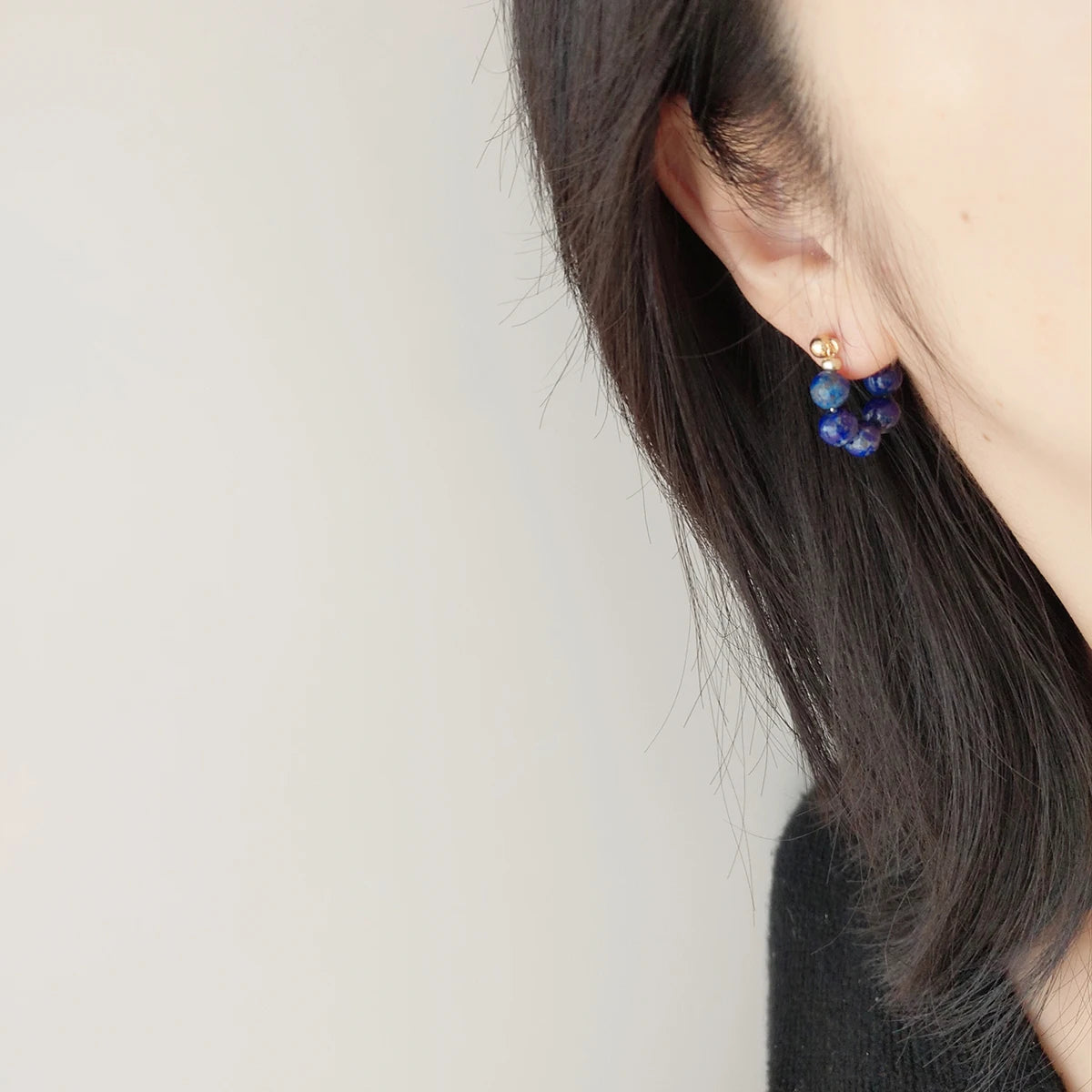 Fashion personality simple temperament gorgeous Lapis Lazuli hand beaded earrings studs earrings women's accessories ornaments