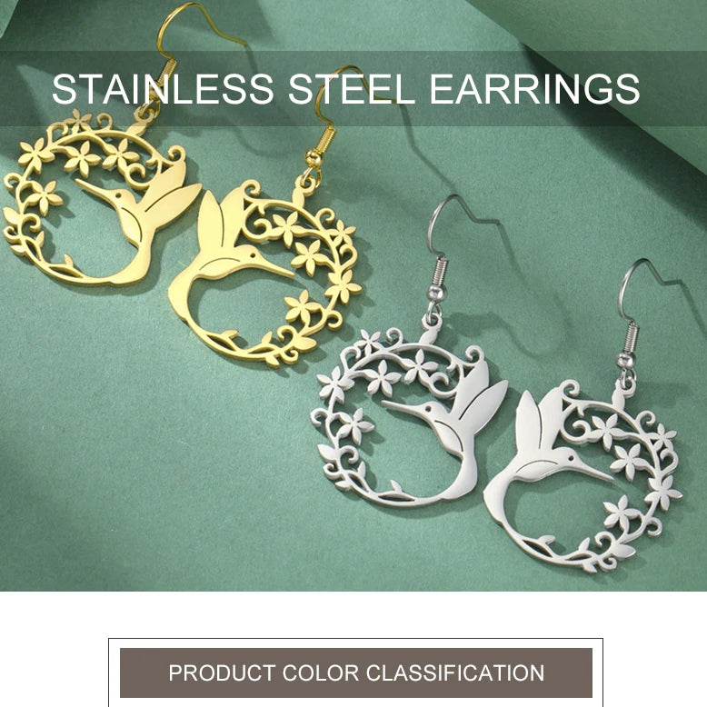 Hummingbird Filigree Flower Dangle Earrings Jewelry