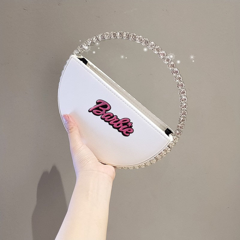 2023 Barbie Letter Clutch Bag Fashion Women Diamond Handbag Wallet Y2K Girls Pu Rhinestone Round Tote Bags Shopping Pouch Gifts