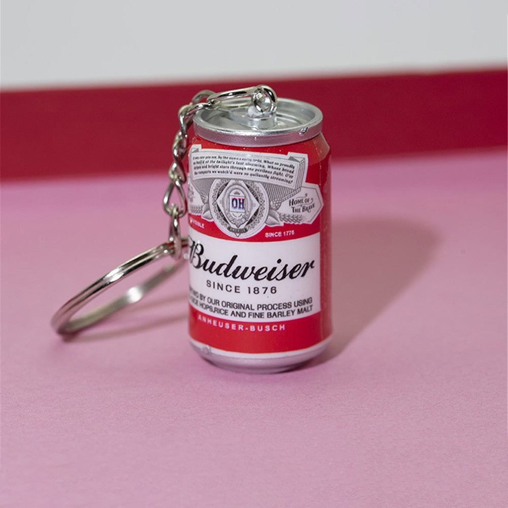 Simulation Canned Beer Keychain Mini Drink Bottle Key Ring Bag Pendant Jewelry Car Key Trinket Accessories Couples