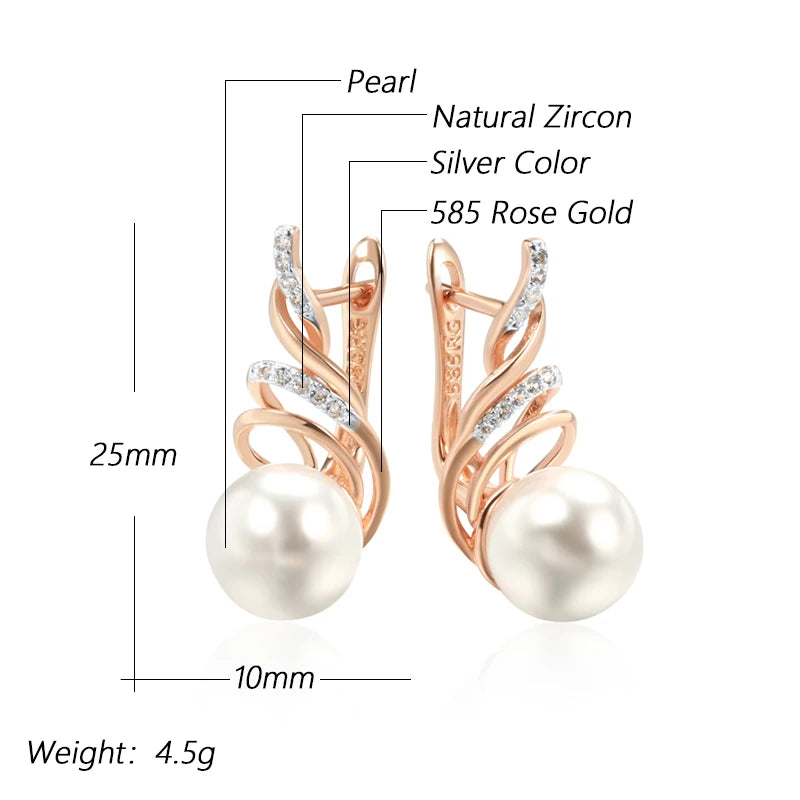 Kinel Fashion Geometry Pearl Drop Earrings for Women 585 Rose Gold Silver Color Mix Natural Zircon Boho Ethnic Wedding Jewelry