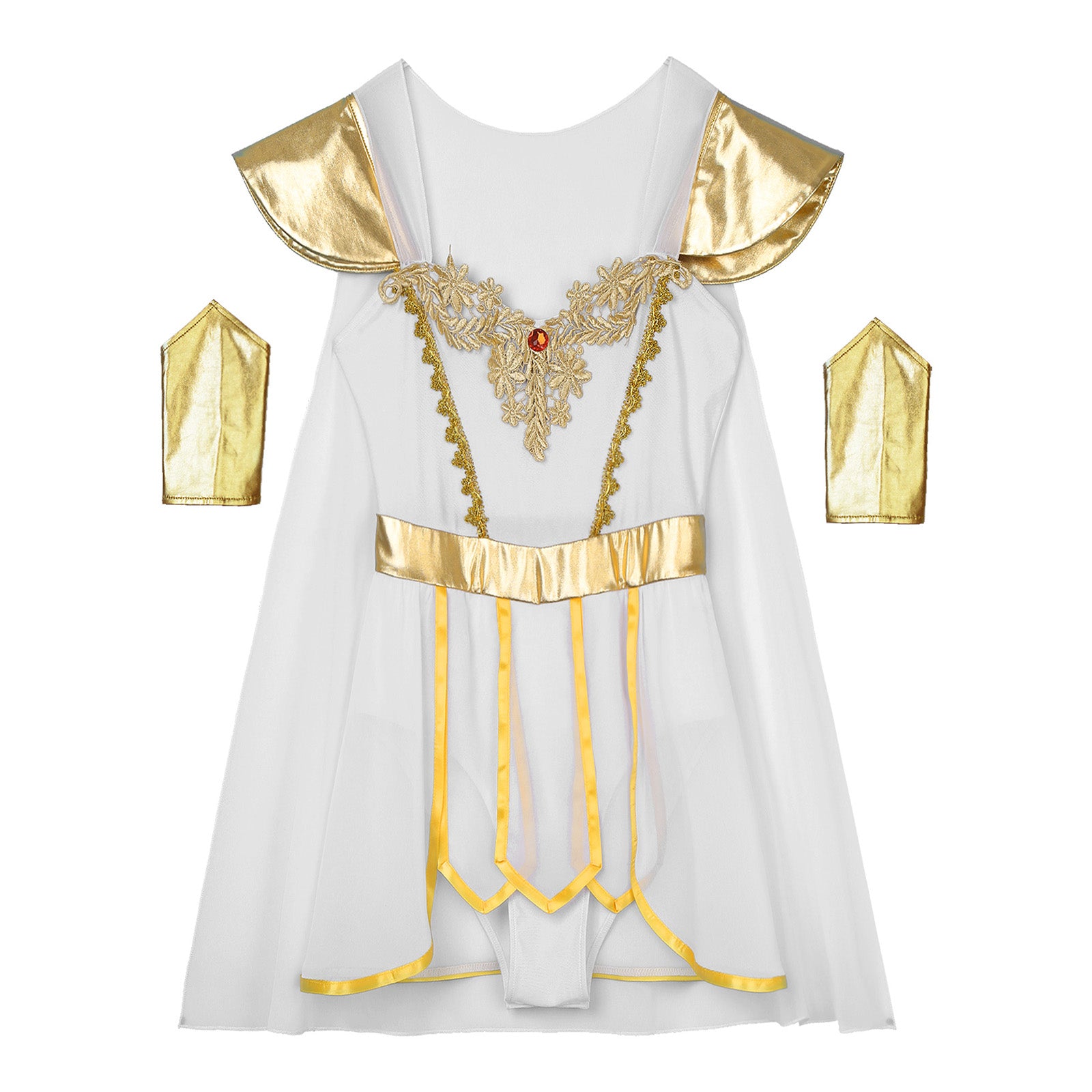 Womens Ancient Greek Roman Godness Empress Cosplay Costume Cape Leotard Dress Toga with Wristbands for Halloween Theme Party - Charlie Dolly