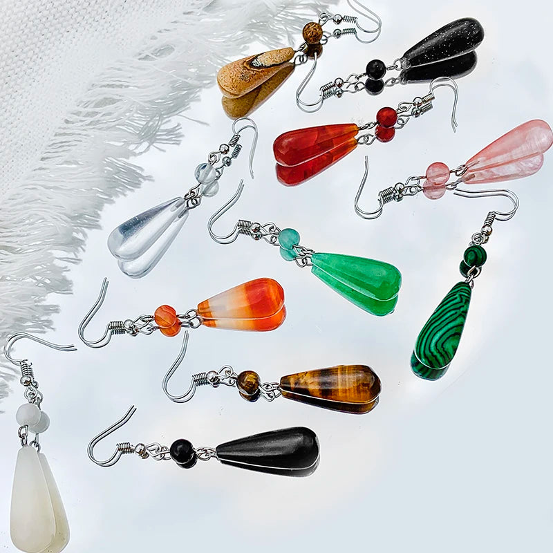Korean Natural Stone Drop Earrings For Women Handmade Malachite Tigereye Statement Earrings Party Gifts DIY Jewelry Wholesale