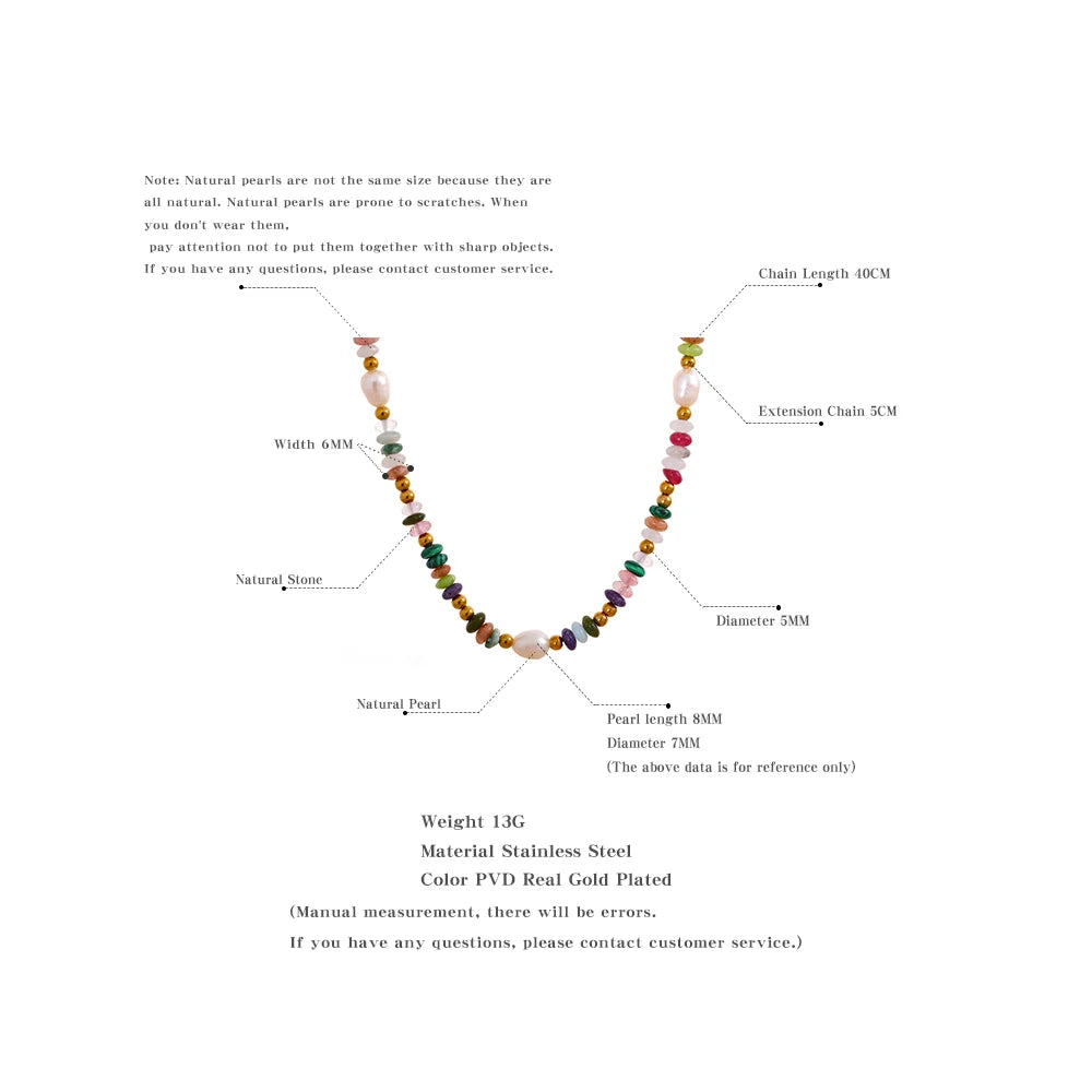 Yhpup Y2K Natural Pearl Stone Colorful Handmade Boho Necklace Women Stainless Steel Aesthetic Gold Color Fashion Jewelry