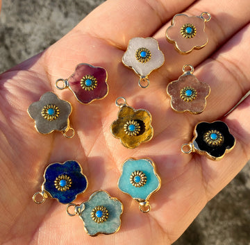 2pcs Natural Stone Flower Charms Tiger Eye Lapis Lazuli Flower Pendant For Jewelry Making Necklace DIY Earrings Bracelet15x20mm