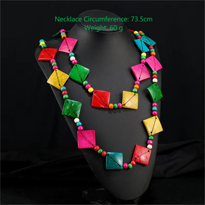 Bohemian Necklace for Women Personalized Exaggerated Ethnic Color Coconut Shell Wooden Necklace Girls Vacation Party Trendy Gift
