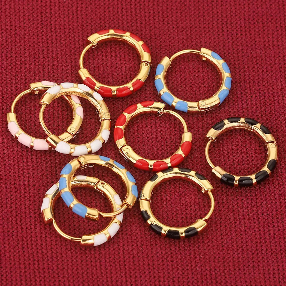Enamel Round Gold Plated Hoop Earrings Jewelry