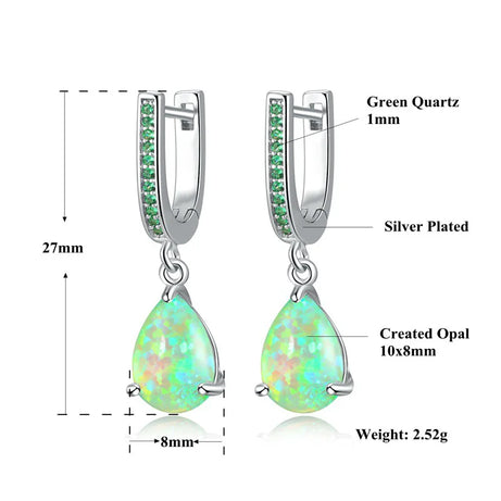 Green Fire Opal Teardrop Statement Earrings Jewelry
