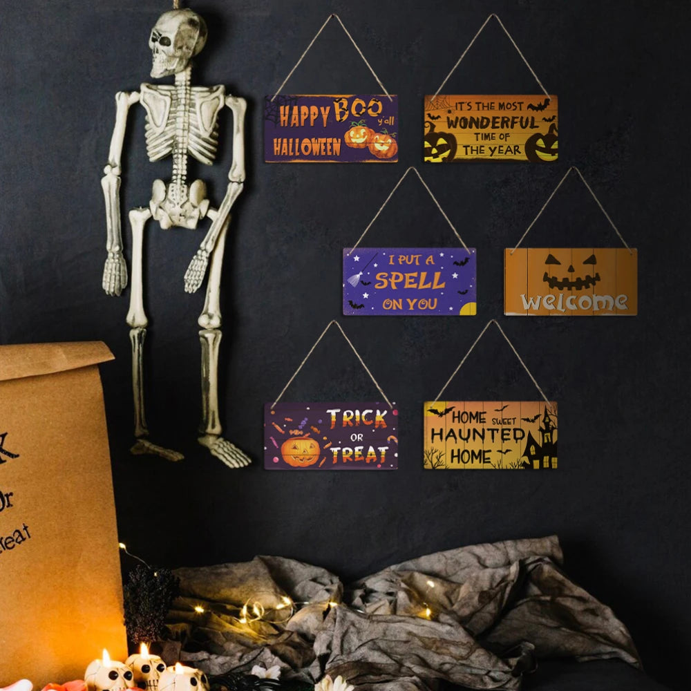 Putuo Decor Halloween Wooden Hanging Pendant Door Sign Pumpkin Ghost Bat Swith Greeting Doorplate Wood Crafts Happy Halloween Da - Charlie Dolly