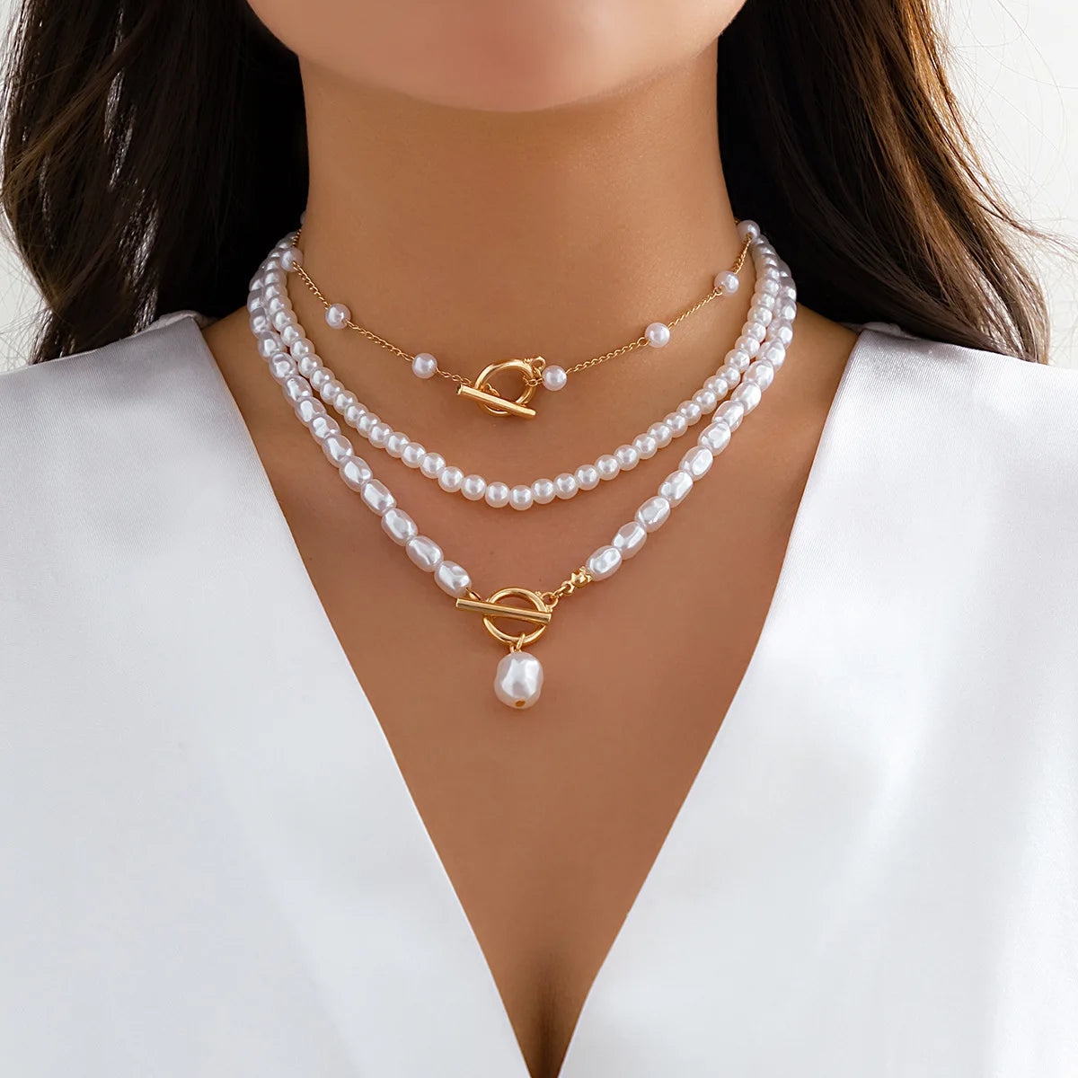 Irregular Pearl Multilayer Choker Necklace Jewelry