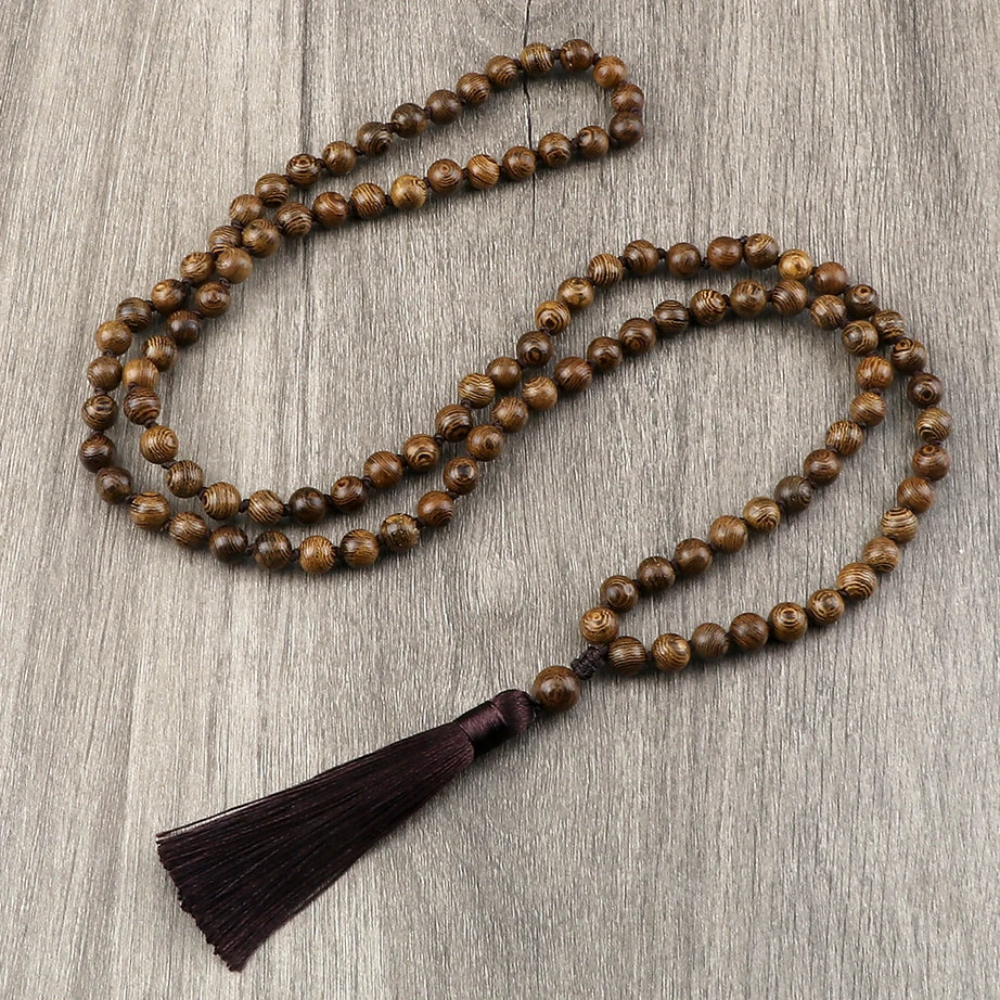 Wooden Bead 108 Mala Tassel Necklace Jewelry
