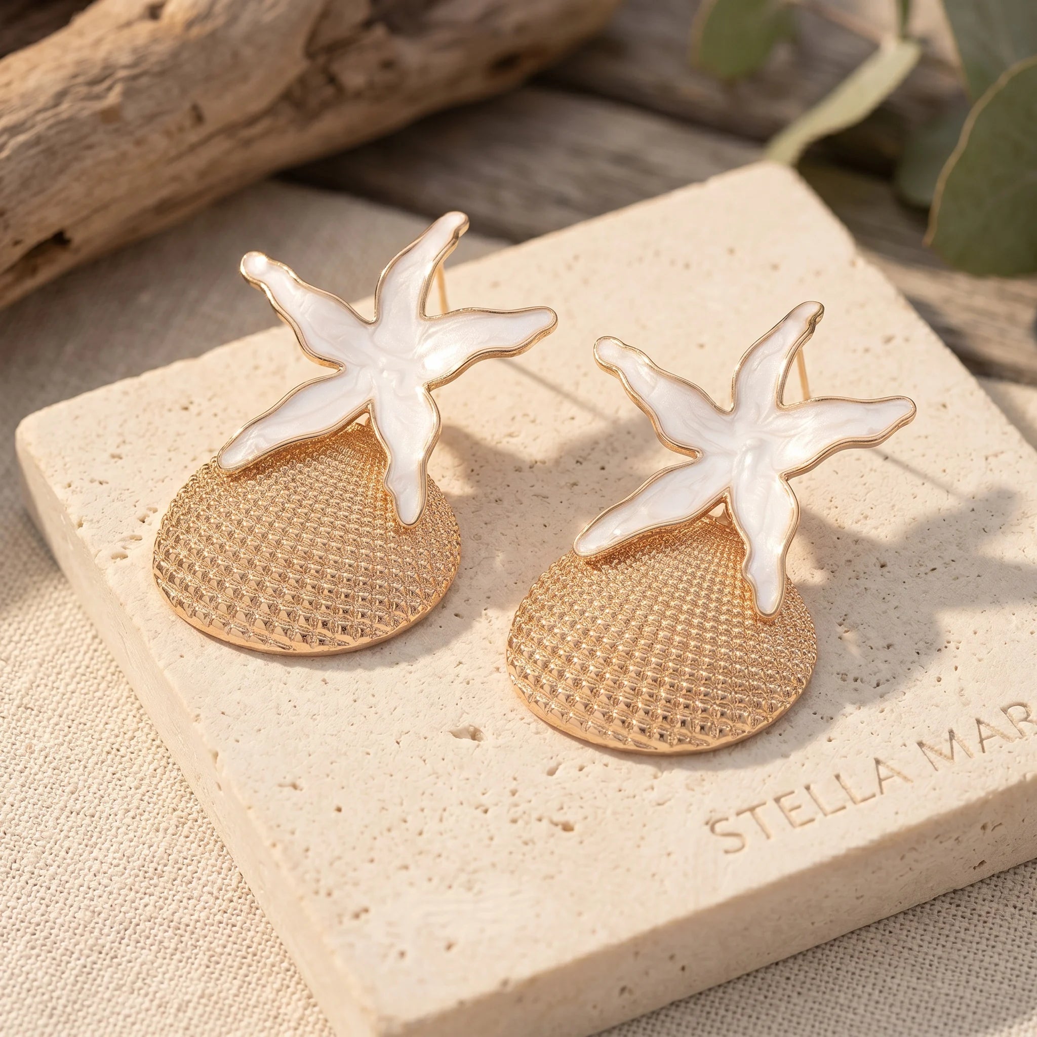 Summer Beach Irregular Enamel Starfish Shell Drop Earrings Boho Gold Tone Jewelry for Women