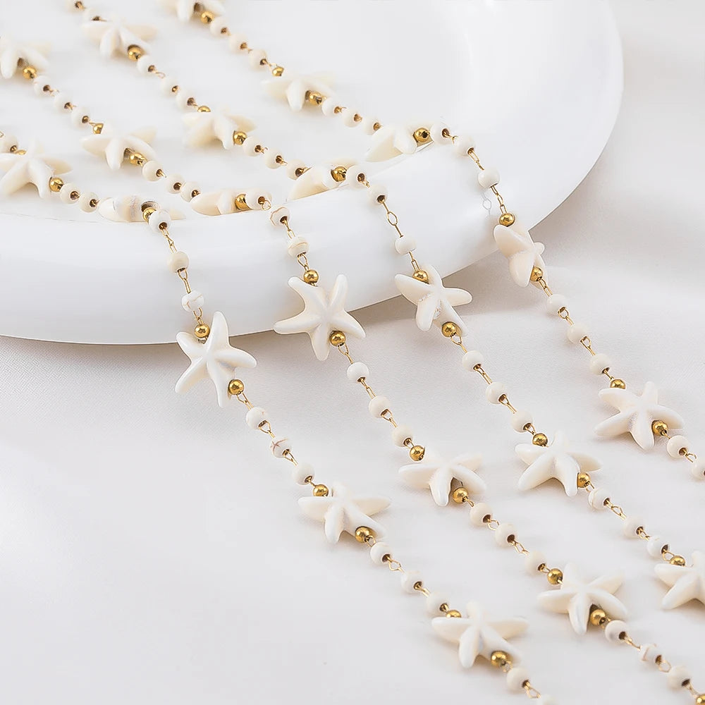 1M Boho Chain Stainless Steel White Natural Stone Starfish Beaded Chain Bracelet Necklace Beach Holiday Jewelry Making Supplies