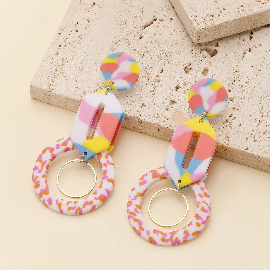 Matte Polymer Clay Geometric Statement Earrings Jewelry