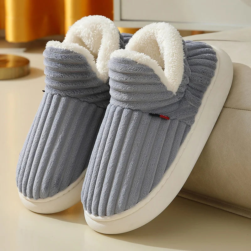 Winter Men's Non-slip Cotton Shoes Women's High-top Solid Color Plush Warm Home Shoes Comfortable Flats Zapatillas De Invierno - Charlie Dolly