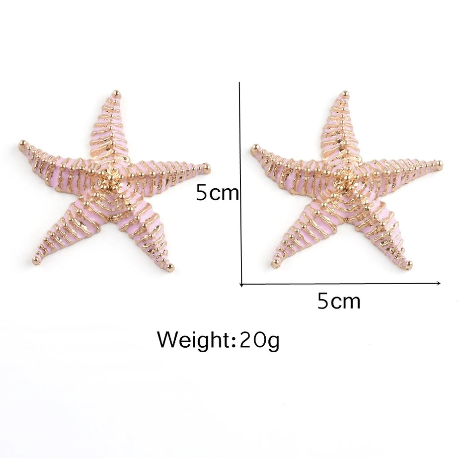 Enamel Starfish Big Statement Earrings Jewelry