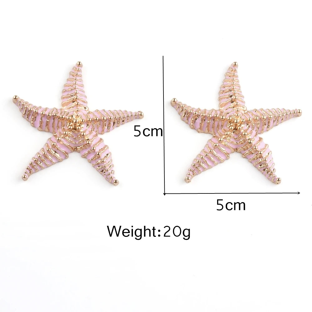 2026 New Trend Pink Black Blue White Enamel Drip Oil Starfish Earrings Women Boho Ethnic Retro Statement Big Earrings Jewelry