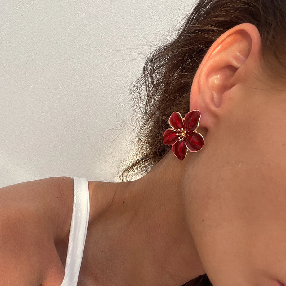 Enamel Petal Flower Stud Earrings Jewelry