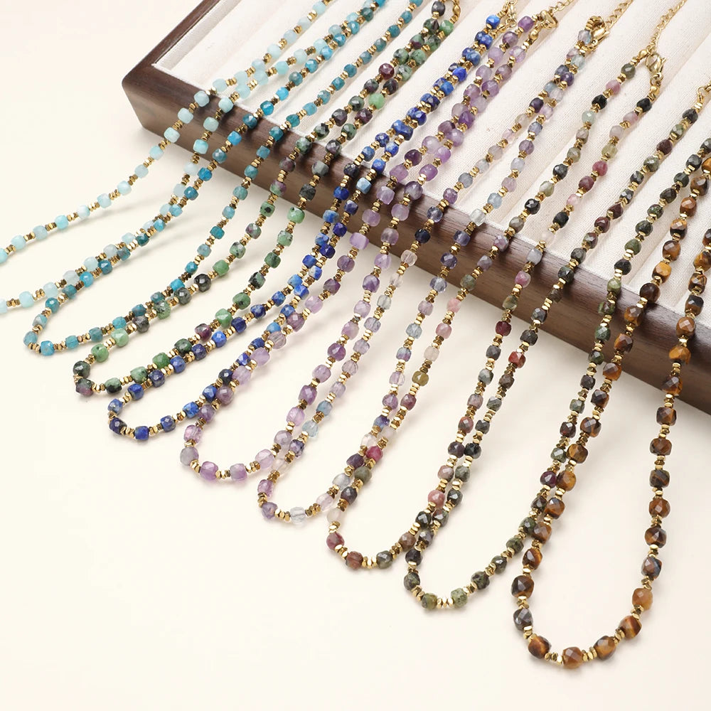 ZMZY 4MM Faceted Amethyst Necklace Natural Stones Beaded Collier Femme Women BOHO Necklace For Women Statement Jewelry