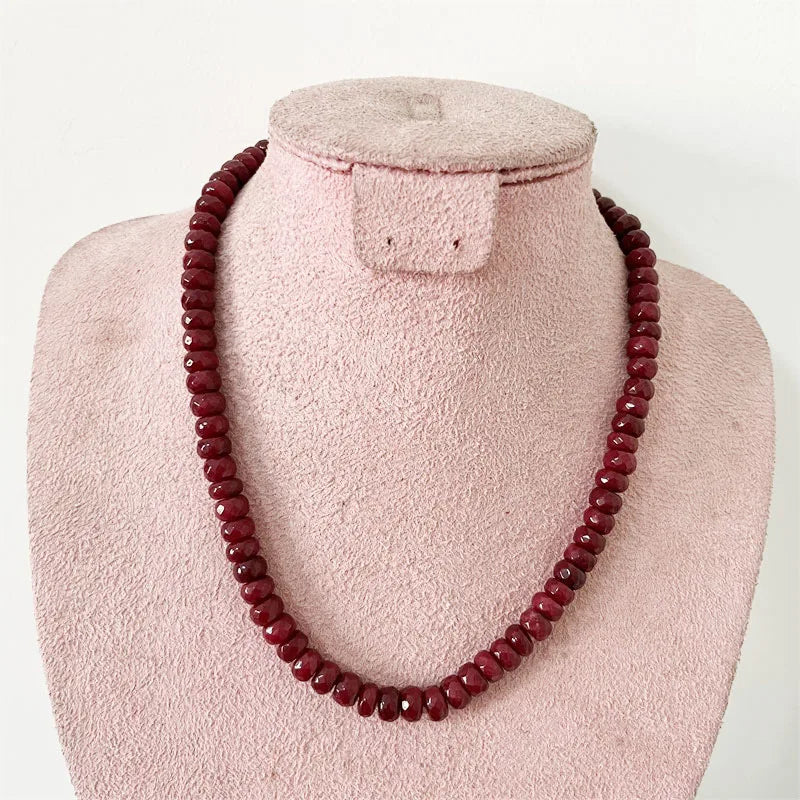 Faceted 5*8MM Deep Red Ruby Natural Stone Jewelry Sets Bead Necklace Earrings Bracelet Chain Choker Simple Design Party Boho