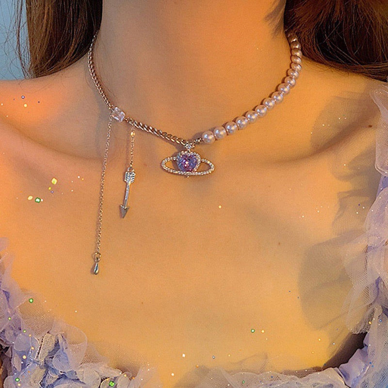 Gold Color Necklace Artificial Chokers Necklace Woman Planet Bridal Wedding Necklaces Link Chain Pendant Girls Jewelry - Charlie Dolly