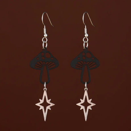 Moon Phase Mushroom Drop Earrings