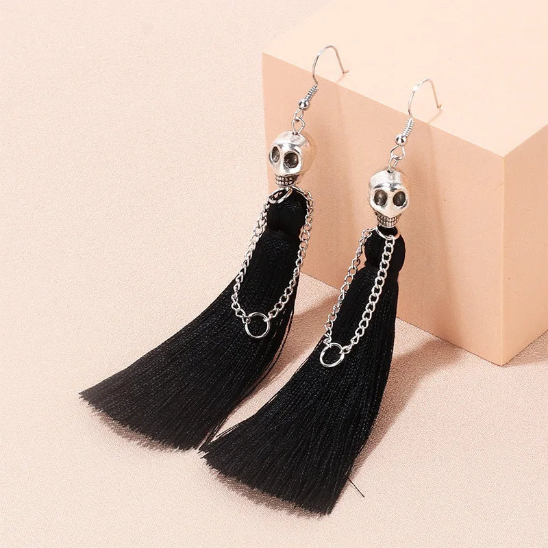 Gothic Halloween Skeleton Earrings for Women Punk Ethnic Skull Rope Tassel Drop Earrings Fashion Party Holiday Jewelry Gifts - Charlie Dolly